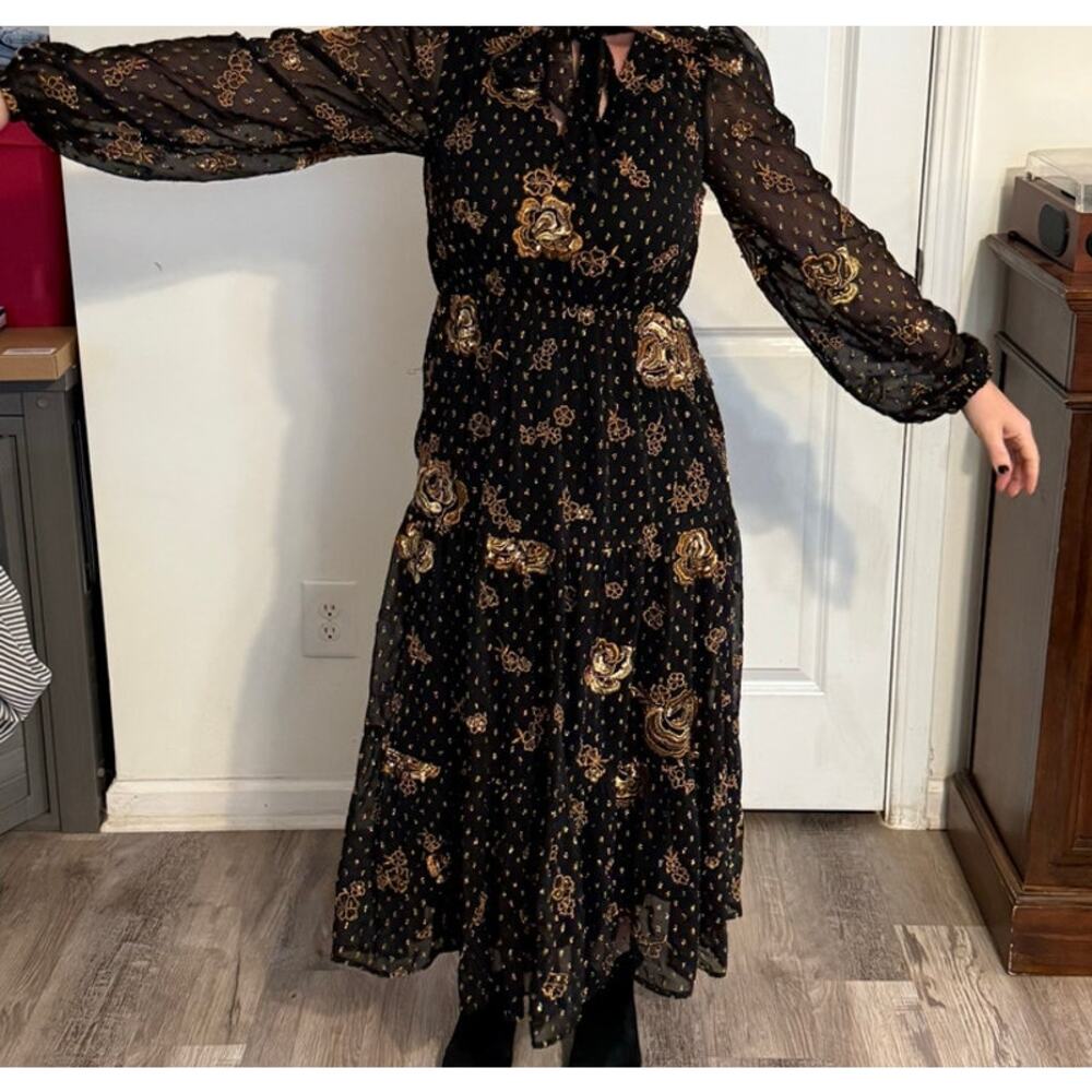 Express Black & Gold Embroidered Midi Dress NWT | Holiday & NYE - Picture 16 of 16